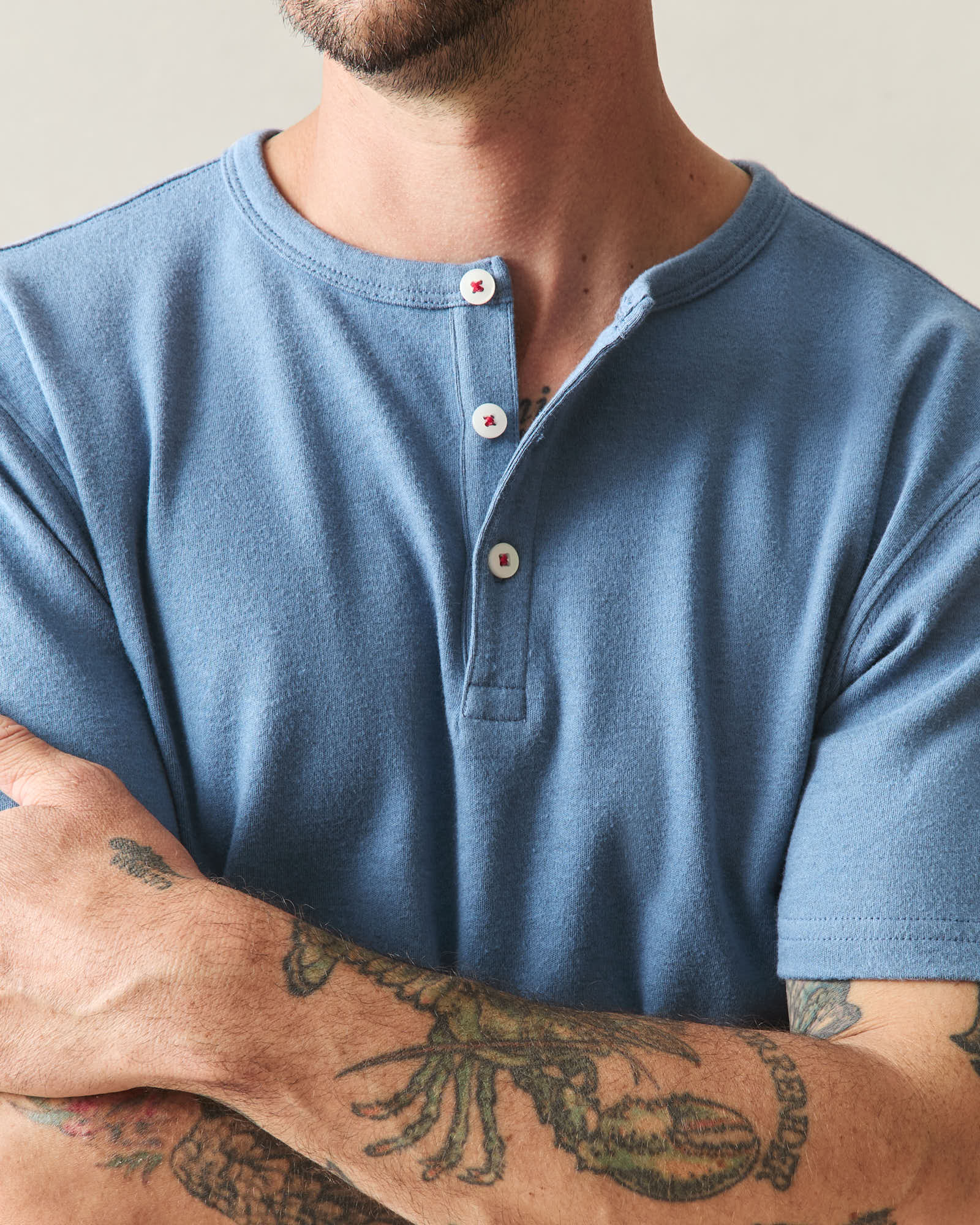 Men's Brushed Henley - Moonlight Blue Heather - Image 3