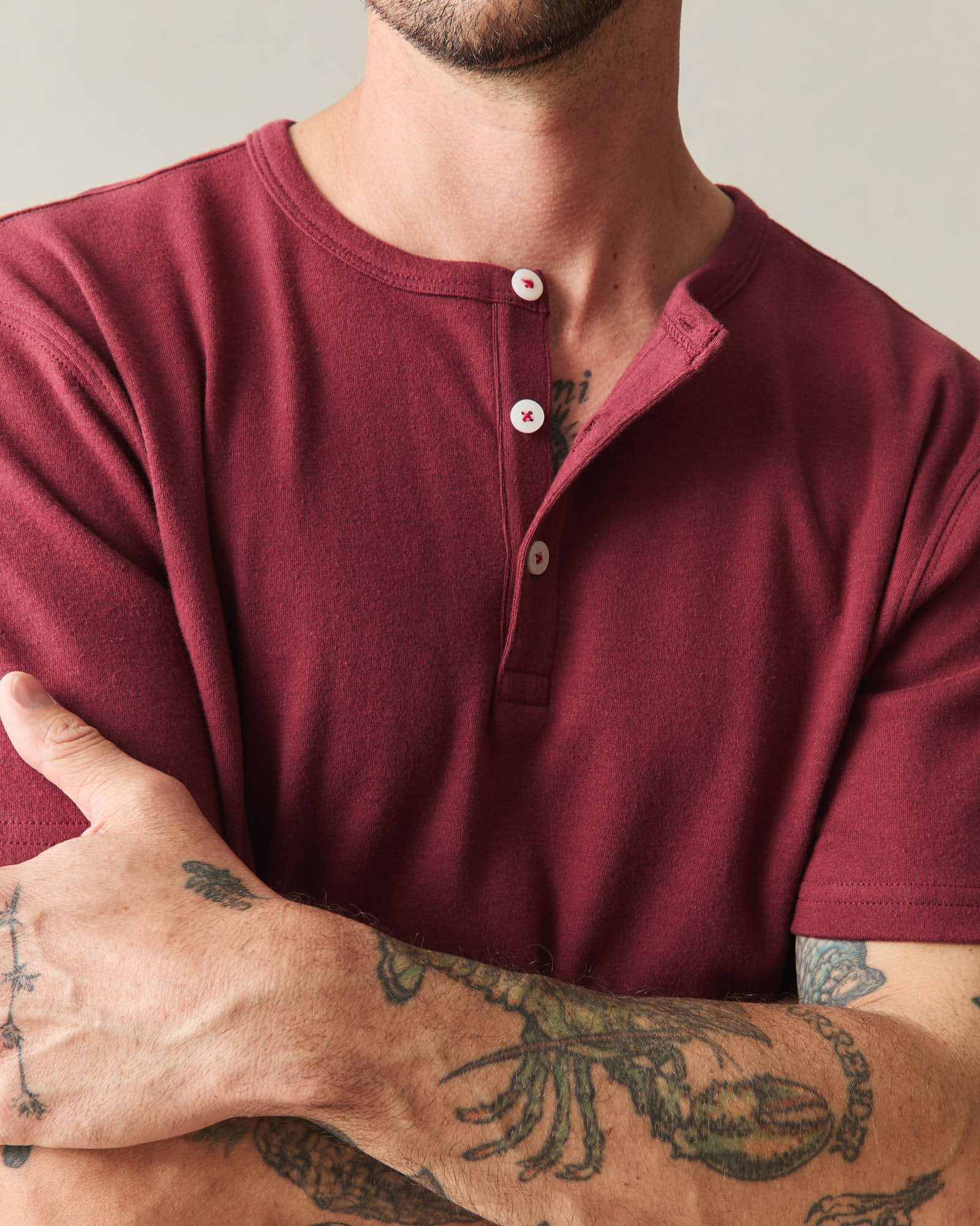 Men's Brushed Henley - Syrah Heather - Image 3