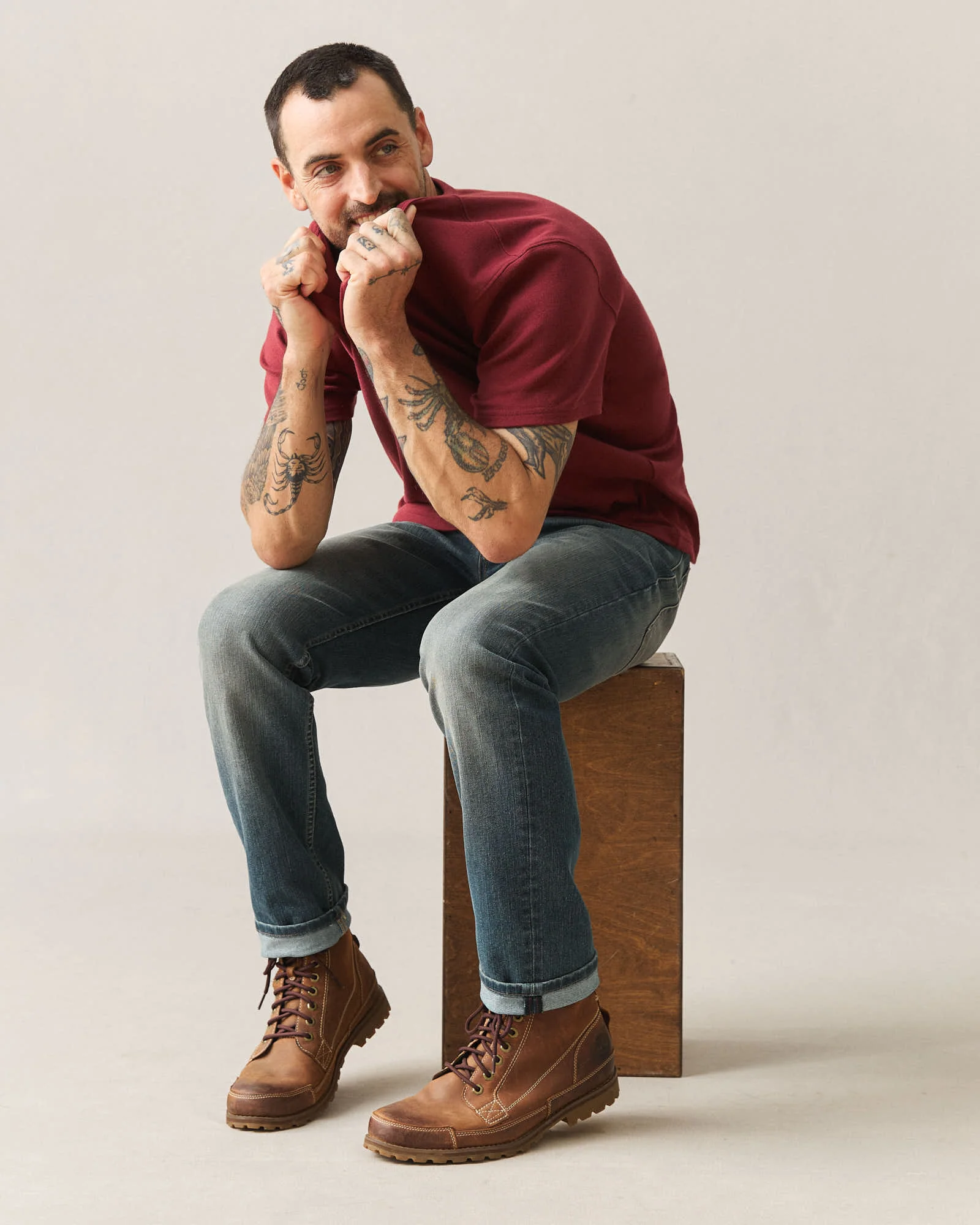Men's Brushed Henley - Syrah Heather - Image 4