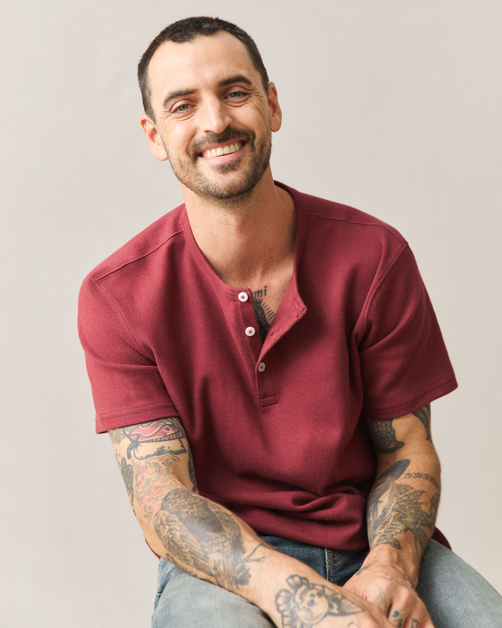 Men's Brushed Henley - Syrah Heather - Image 5
