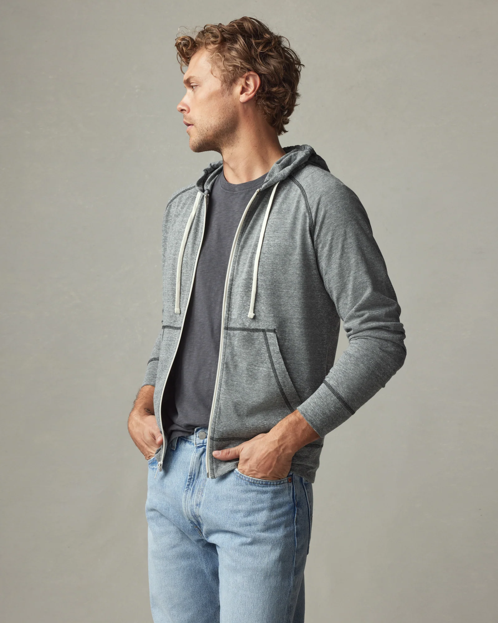 Men's Lightweight Full Zip - Black Heather - Image 3