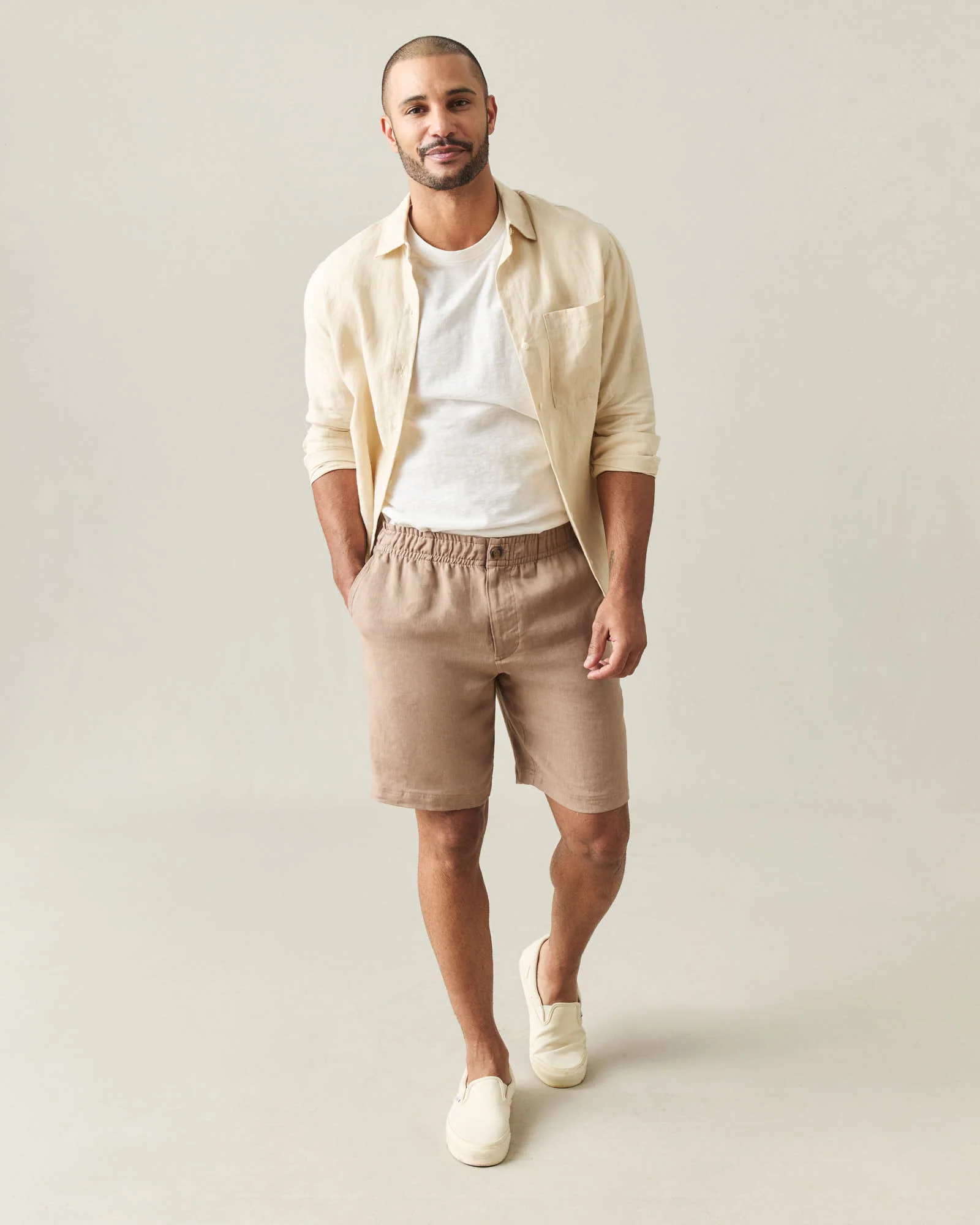 Men's Linen Shorts - Cocoa Creme - Image 5