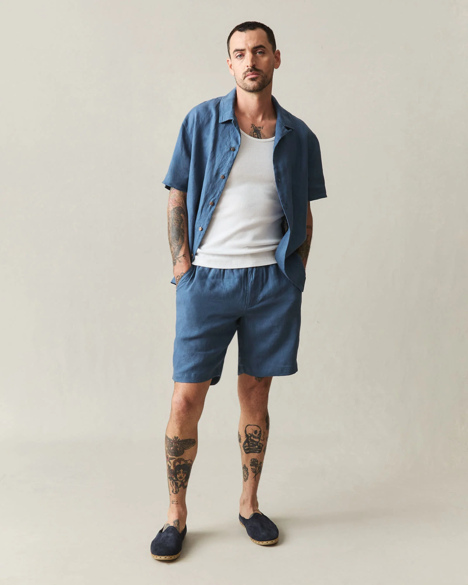 Men's Linen Shorts - Ensign Blue - Image 6